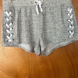 T.  Victoria's Secret PINK Heather Gray Lace-Up Athletic Shorts